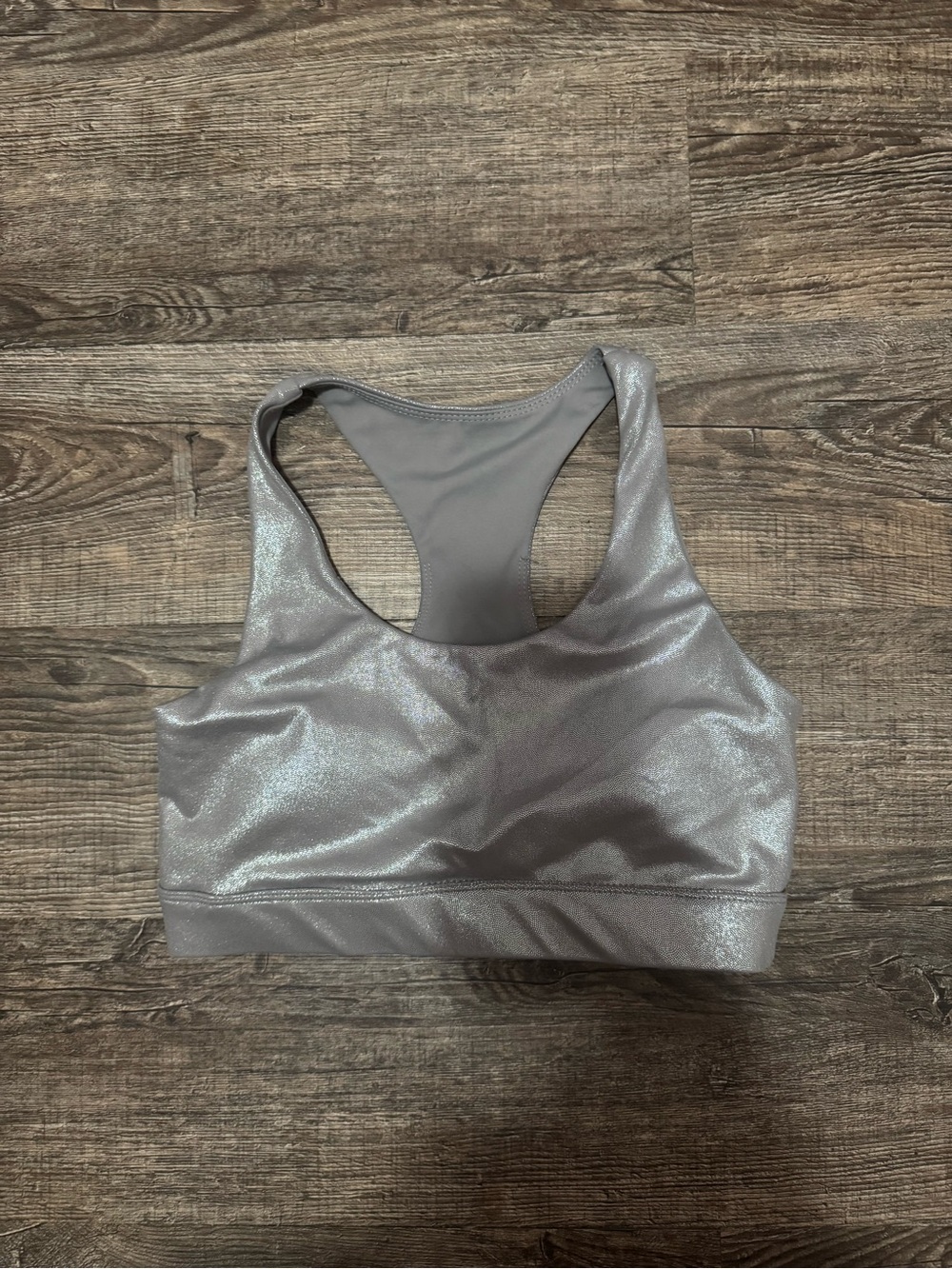 Racerback Metallic Sports Bra in Silver